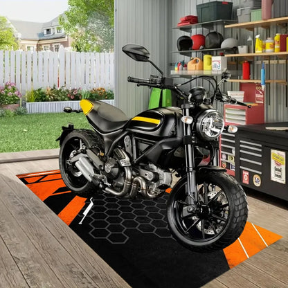 VIKAMA Cool Mecha Motorcycle Display Rug: Durable, Stain-Resistant Hallway and Aisle Mat for Motorcycle Parking and Home Decor