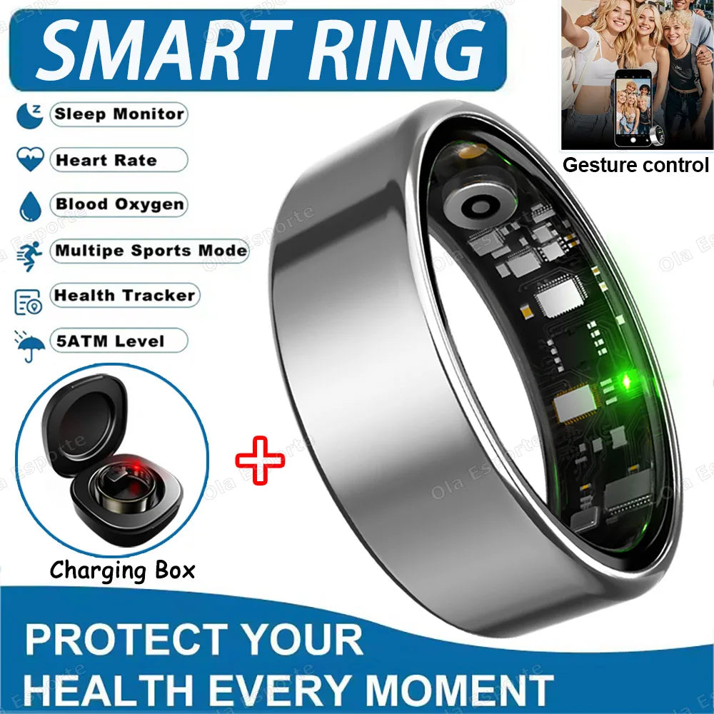 2026 New Smart Ring Heart Rate Blood Pressure Sleep Monitoring Motion Tracking IP68 Waterproof Men Women Smart Ring Holiday Gift