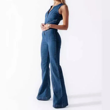 Fashion Denim Jumpsuit Women's Sexy New Tank Slim Sleeveless High Waist Hollow Zipper Backless Love Jumpsuits Streetwear Women