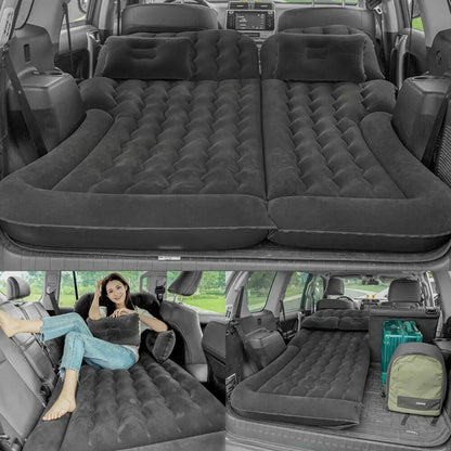 Universal Foldable Inflatable Bed Portable Inflatable Mattress Set Car Back Seat Sleeping Flocking Air Bed Cushion w/Pump+Pillow