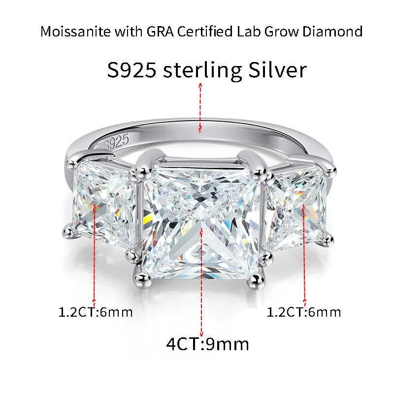 HORRIPAL New Princess Cut Moissanite Ring for Women High Quality S925 Sterling Silver GRA Wedding Engagement Shiny Fine Jewelry