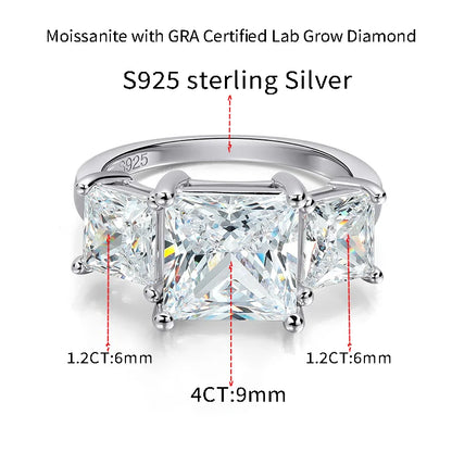 HORRIPAL New Princess Cut Moissanite Ring for Women High Quality S925 Sterling Silver GRA Wedding Engagement Shiny Fine Jewelry