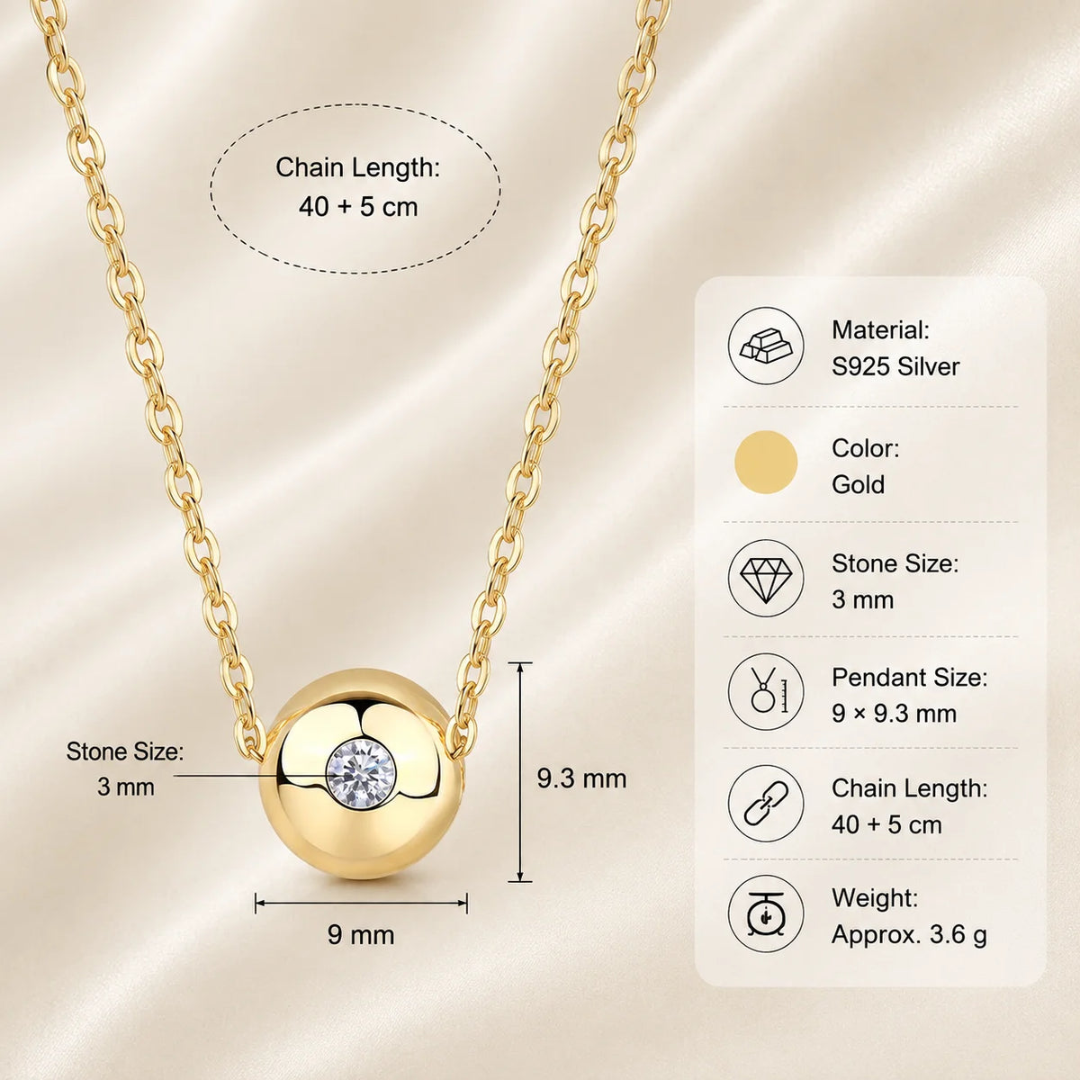 Moissanite Pendant Necklace for Women and Men S925 Sterling Silver Gold Plated Round Disc 0.1CT Minimalist Jewelry D Color VVS1