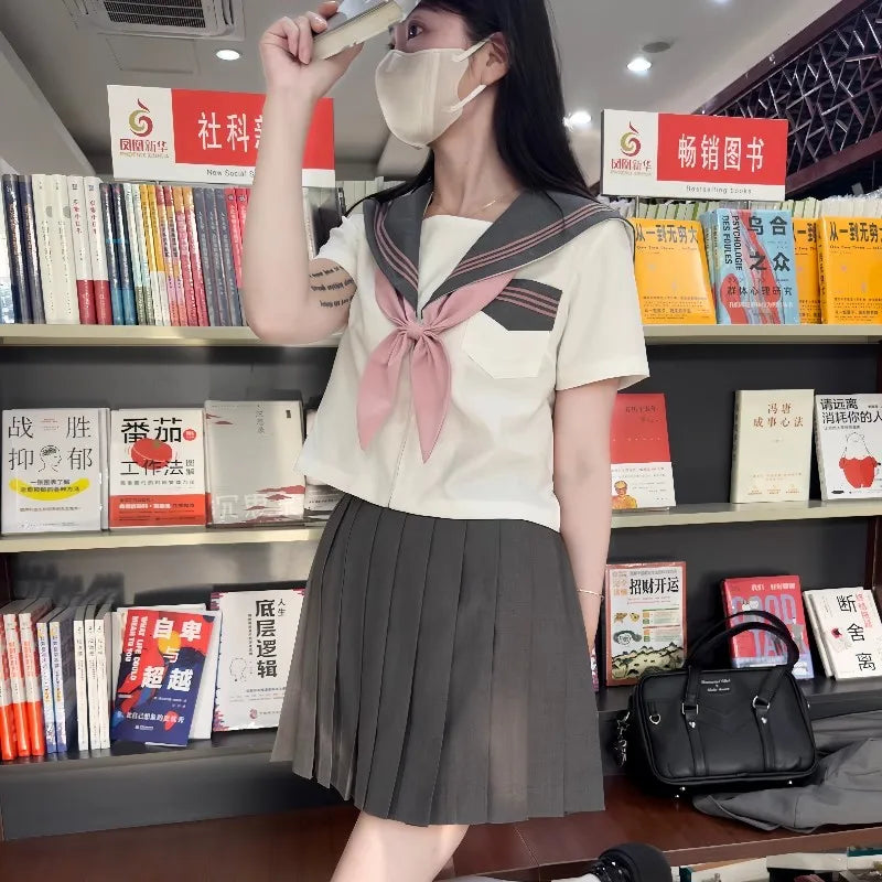 Student JK Uniform Women's High School Korean Chinese School Uniforms Navy Sailor Outfit Short Sleeve Suit Japan Seifuku Girl