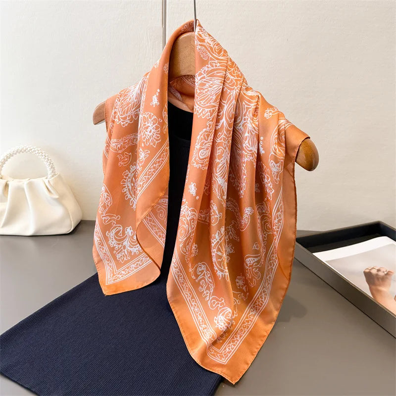 2025 New Paisley Print Silk Scarf for Women Square Hijab Soft Neck Tie Female Fashion Decoration Silk Headscarf 70*70cm Kerchief