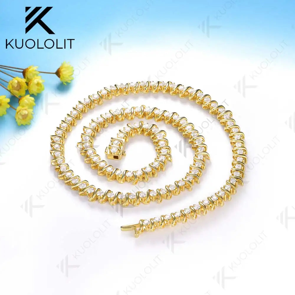 Kuololit 6.5CTW Moissanite Graduated Tennis Necklace for Women Solid 10K Gold  for Anniversary Engagement Party Christmas Gifts