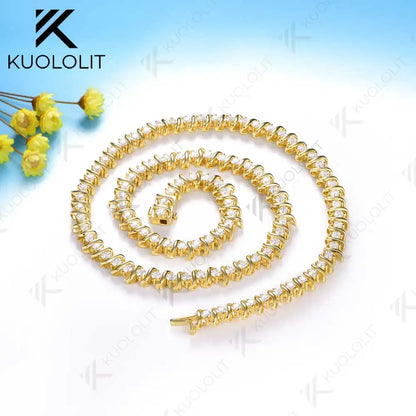 Kuololit 6.5CTW Moissanite Graduated Tennis Necklace for Women Solid 10K Gold  for Anniversary Engagement Party Christmas Gifts