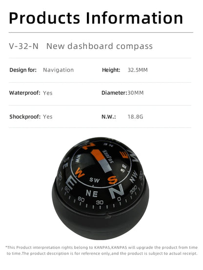 KANPAS Compass for Car/Small Dashboard Compass/Compass for Boat/No Leaking Compass/Double Dial/Luminous