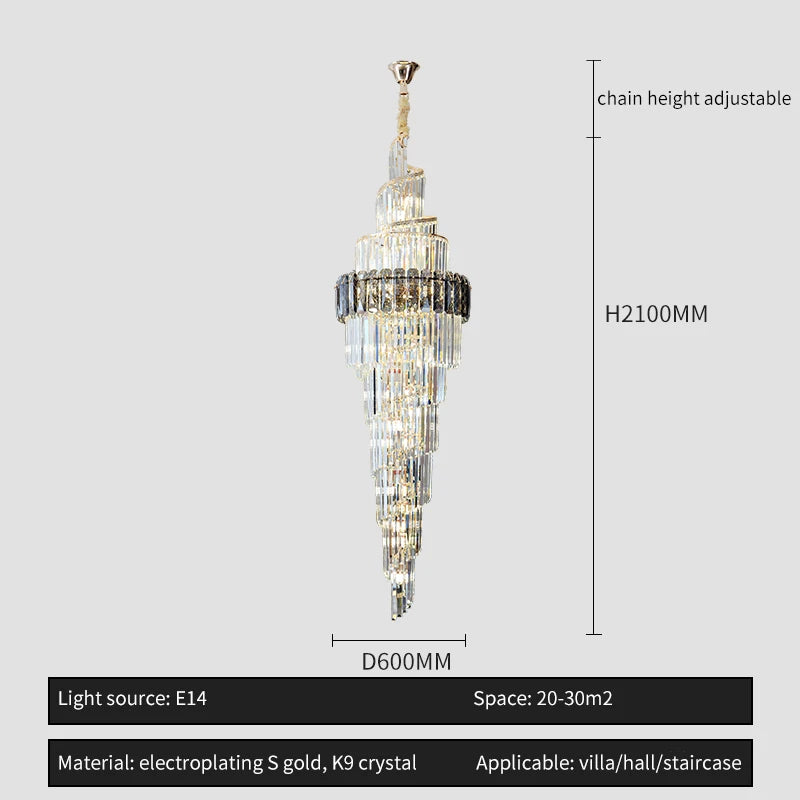 Light Luxury Large Chandelier Spiral Staircase Chandelier Luxurious And Atmospheric Duplex Villa Hotel Lobby Chandelier