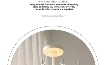 French Luxury LED Pendant Lights Blue White Natural Shell Crystal Chandelier Lamps for Romantic Living Dining Bedroom Home Decor
