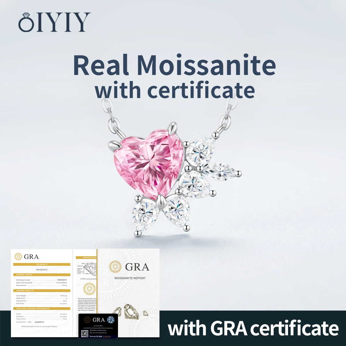 OIYIY Moissanite Necklace for Women 925 Sterling Silver D VVS1 GRA Certified Lab Grown Diamond Pendant Luxury Fine Jewelry Gift
