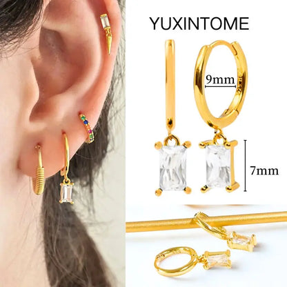 White Color Zircon Hoop Earrings 925 Sterling Silver Needle Cross/Star/Flower/Water Drop Pendant Gold Earrings Luxury Jewelry