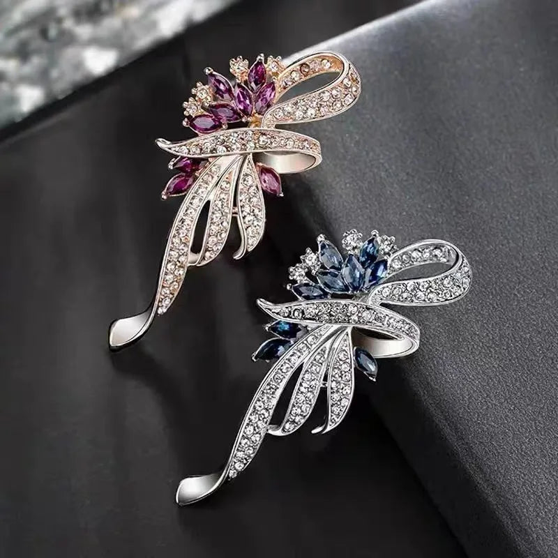Elegant Crystal Bauhinia Brooches for Women Fashion Rhinestone Bouquet  Brooch Wedding Jewelry Clothing Coat Lapel Pins