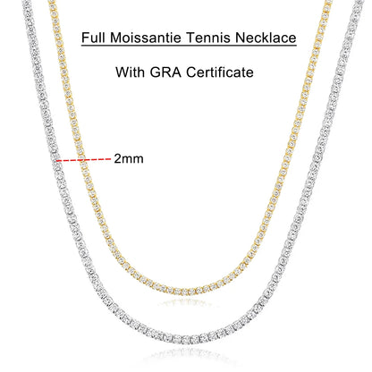 Serenity 2mm D Moissanite Tennis Necklace Women Gift Solid S925 Silver Strap Choker Clavicle Neck Chain Plated 18K Fine Jewelry
