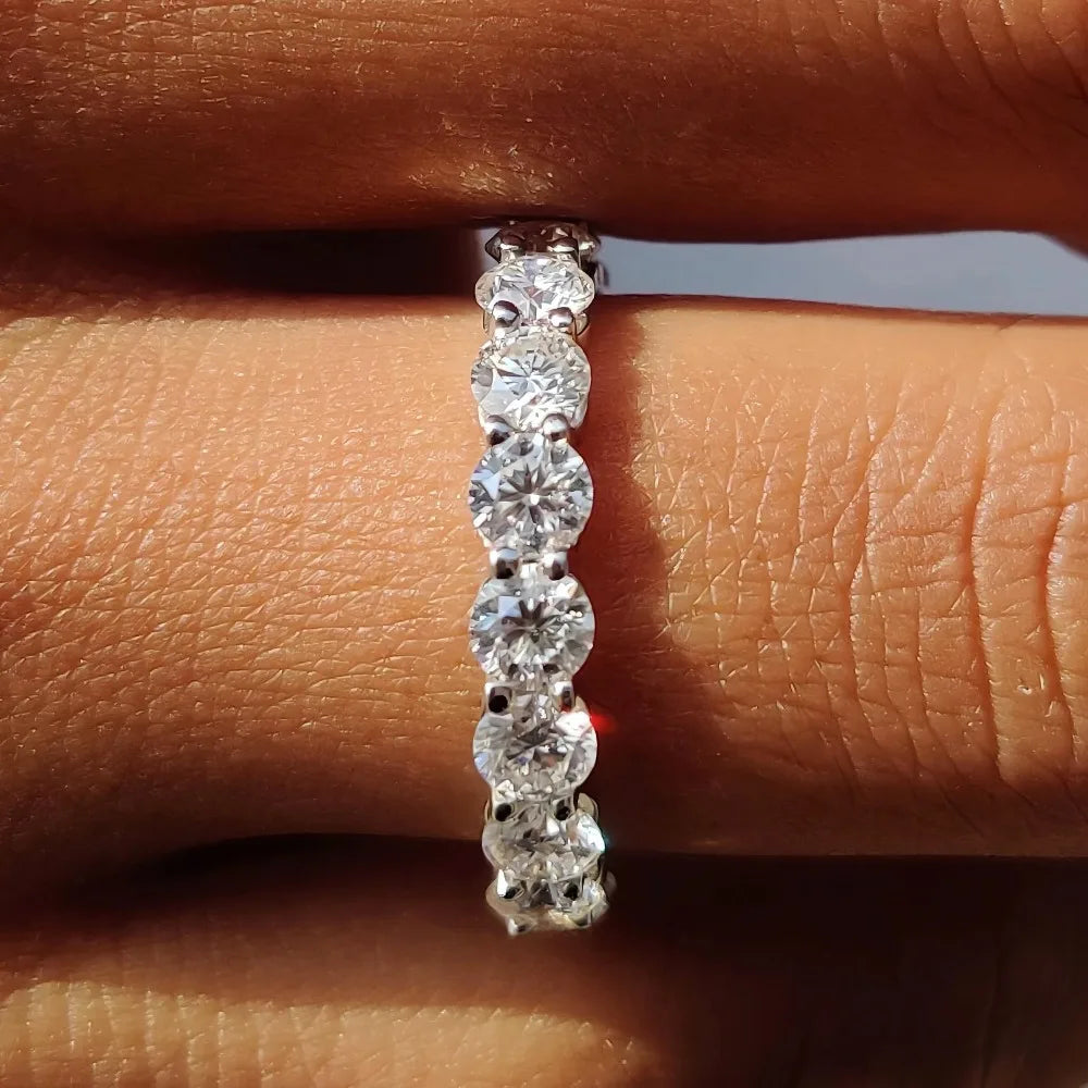 FEOBUR 5mm D Color Moissanite Ring with Certificate Women S925 Sterling Silver Full Diamond Eternity Band Wedding Jewelry Gift