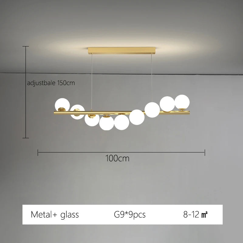 Line Glass Ball Pendant Lights Nordic LED Energy-Efficient Hanging Ceiling Lamp with Adjustable Cord for Dining Room Living Room