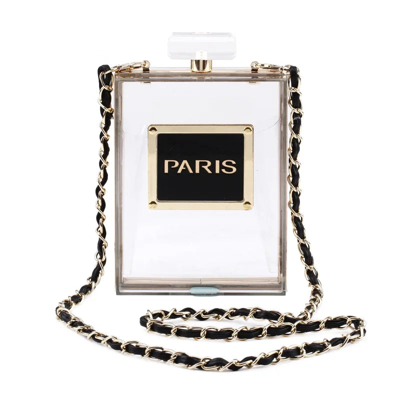 Evening Bags Women's Acrylic Paris Perfume Shaped Black Bag Purses Clutch Vintage Banquet Handbag Luxury Shoulder Crossbody Bags