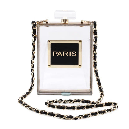 Evening Bags Women's Acrylic Paris Perfume Shaped Black Bag Purses Clutch Vintage Banquet Handbag Luxury Shoulder Crossbody Bags