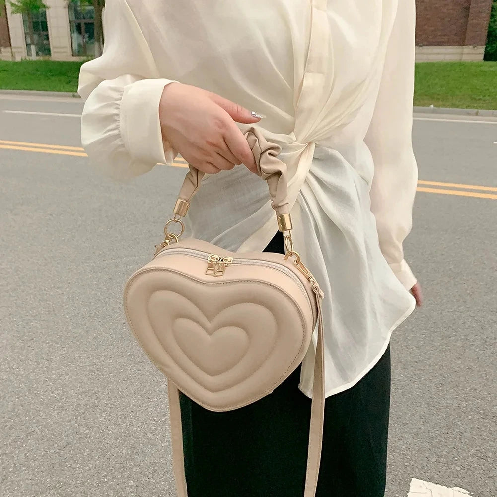1Pcs Fashion Love Heart Shape Shoulder Bag Small Handbags Designer Crossbody Bags For Women Solid Pu Leather Top Handle Bag