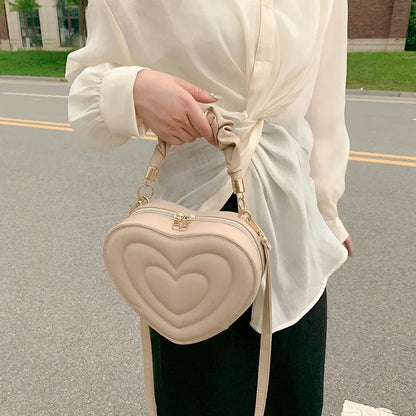1Pcs Fashion Love Heart Shape Shoulder Bag Small Handbags Designer Crossbody Bags For Women Solid Pu Leather Top Handle Bag
