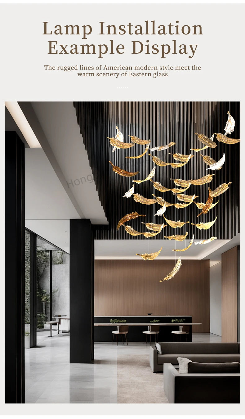 Modern Hotel Lobby Hanging Lamp Luxury Glass Led Chandeliers Customized Long Pendant Light Villa High Ceiling Chandelier Lustre