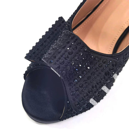 Mature Sweet 2024 Super Heels Peep Toe Ladies Slipper Shoes with Bag Set in Blue Color For Nigerian Women Wedding Party