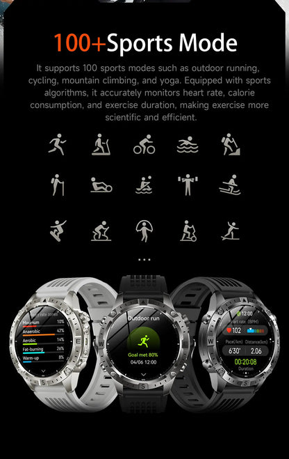 2026New Military Tank GPS SmartWatch Offline Map 10ATM Swim 2GB RAM Music Altitude Compass Bt Call Fitness Sports Smartwatch Men
