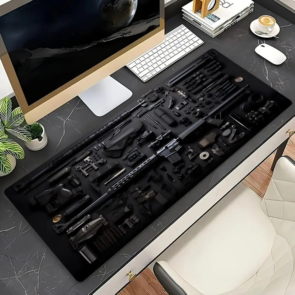 Military Weapons Theme Mouse Pad Large Computer Office Game Table Mat Rubber Anti-slip Stitched Keyboard Mat 90x40 XXL Desk Pads
