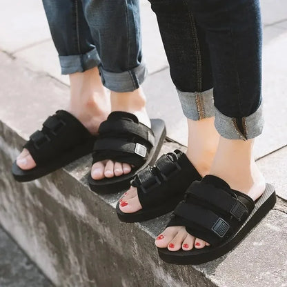 High Quality Outdoor Men Slippers Hook&Loop Canvas Casual Couple Shoes Slip-on Beach Slippers Sandals Women Shoes Flip Flops