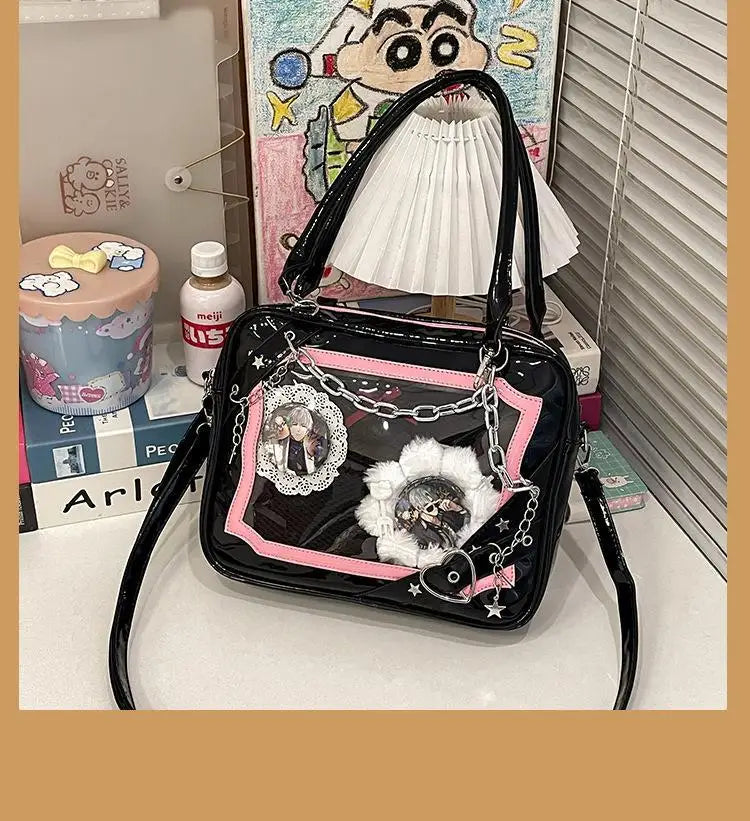 JIAERDI Sweet Cool Hot Girl Subculture Ita Bag Women Gothic Chain Crossbody Bag Ladies Large Capacity Black Shoulder Bags Y2K