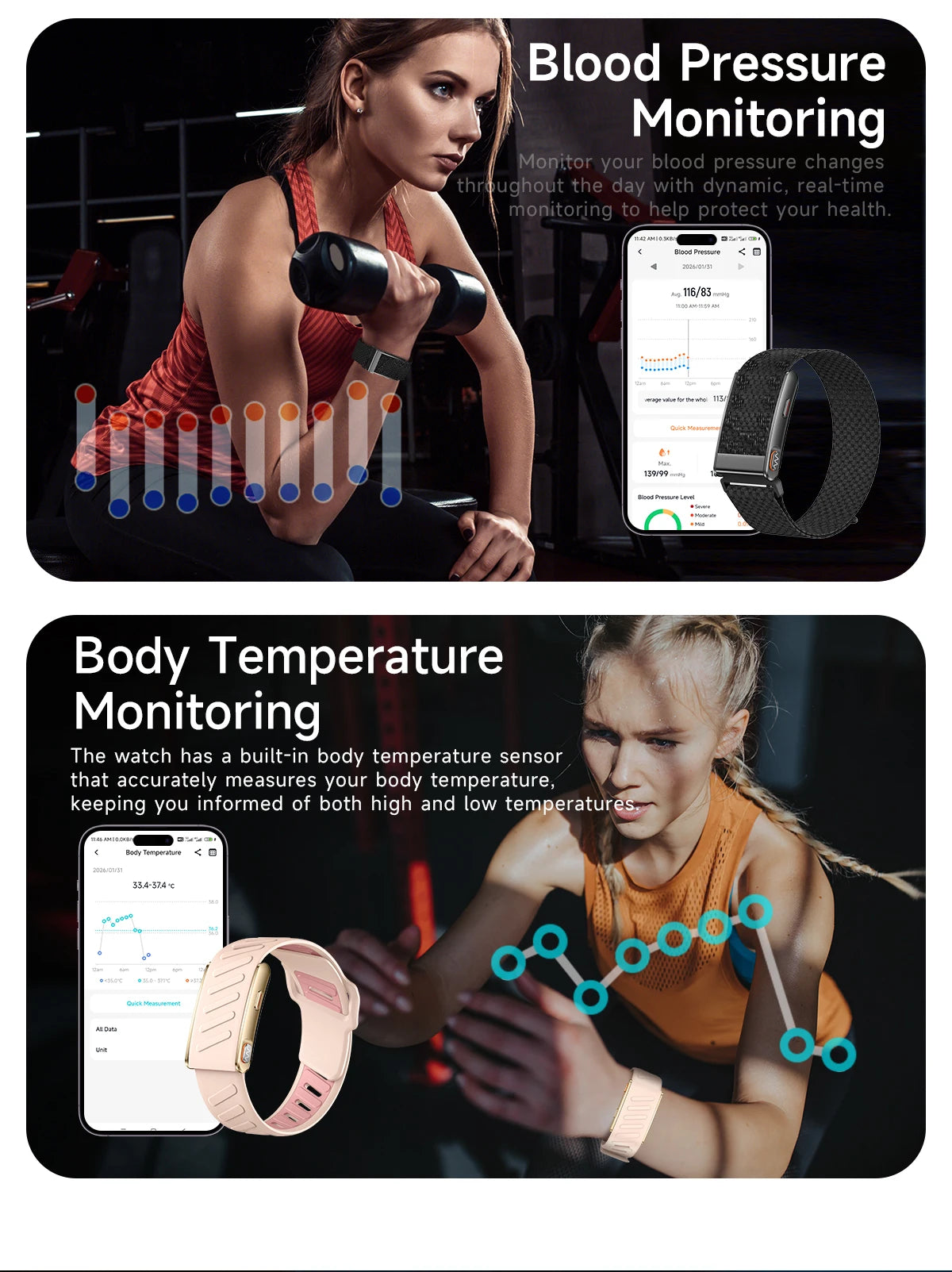GUHUAVMI ECG+HRV Health Smart Screenless Band 24Hours Blood Pressure Uric acid Blood lipids 3ATM 100+Sports New Fitness Tracker