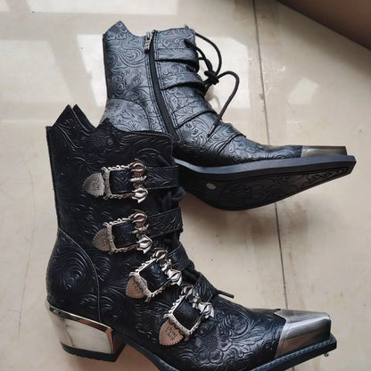 Retro Metal Head Western Cowboy Short Boots Spring 2026 New Pointed Chelsea Height-Increasing Men's Women's Footwear