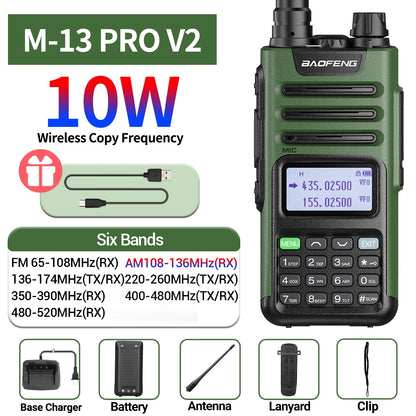 Baofeng M-13 Pro V2 Air Band Walkie Talkie Long Range Wireless Copy Frequency Multi Band NOAA Type-C AM Two Way Radio