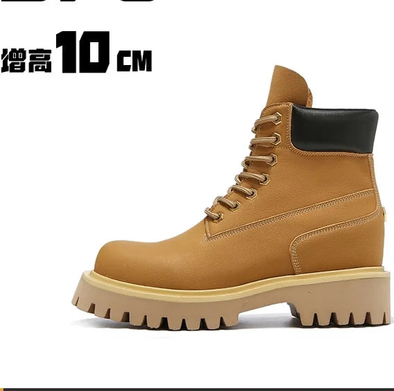 Short boots cowhide men's winter outdoor British style thick soled waterproof high top yellow boots