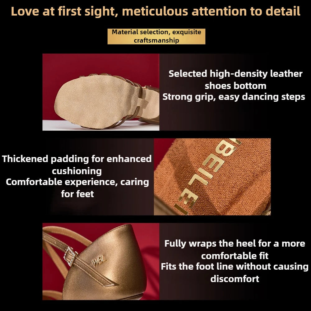 UK Latin Dance Shoes Women's Professional Mid Heel Flexible Sole for Cha Cha Ballroom Practice