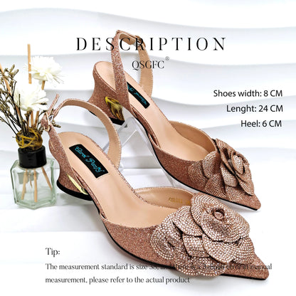 Italian Design Evening Shoes And Bag Paired With Handmade Petal Clutches Pointed Toe Mid-Heel Shoes For Women Party Shoes