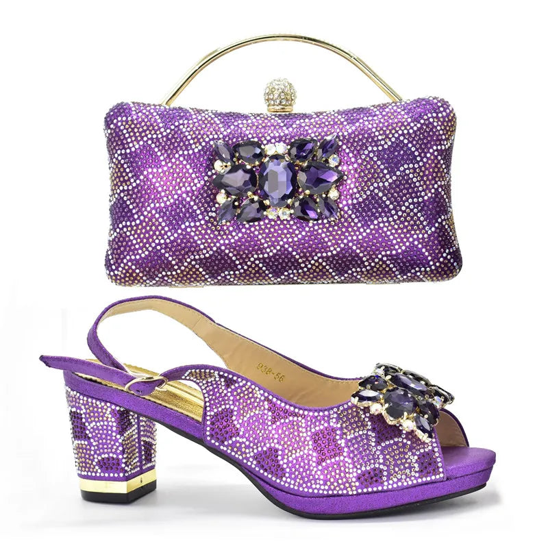 Fashion Shoes and Bag for Party Wedding African Women Wedding Shoes and Bag Set Decorated with Rhinestone Luxery Shoes Women