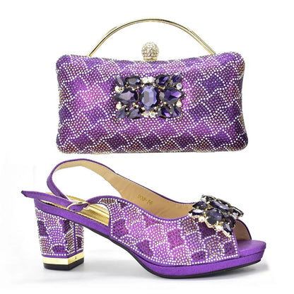 Fashion Shoes and Bag for Party Wedding African Women Wedding Shoes and Bag Set Decorated with Rhinestone Luxery Shoes Women