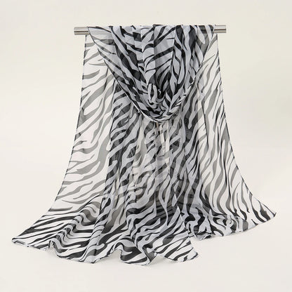 Leopard Print Chiffon Scarf Shawl Women Sunscreen Silk Scarf Turban Long Wrap Beach Travel Outdoor Accessories Trendy Headband