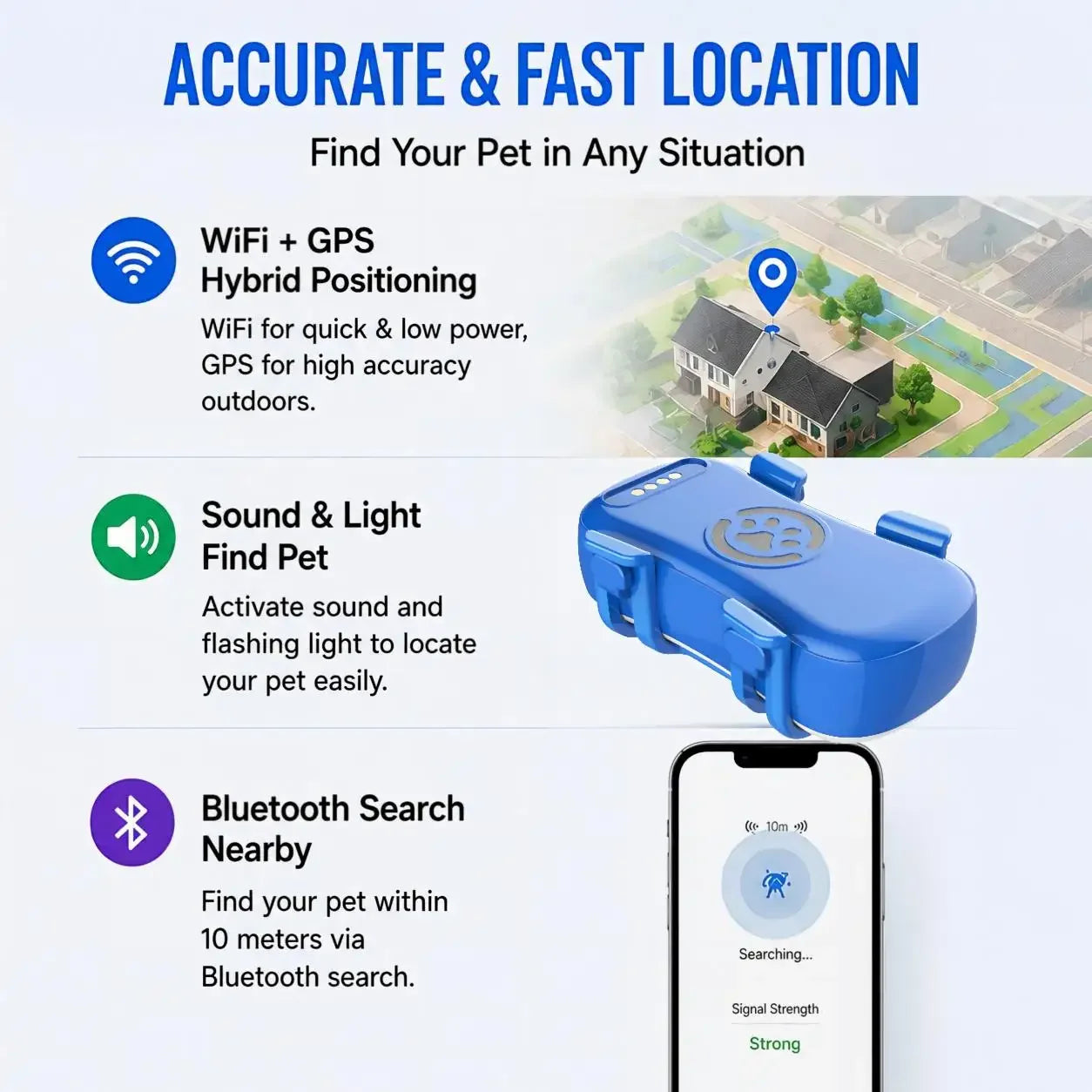 GPS Dog Cat 4G Tracker Built-in SIM with Real-Time Tracking Device, WiFi Home Positioning, IP67 Waterproof, Plan Required