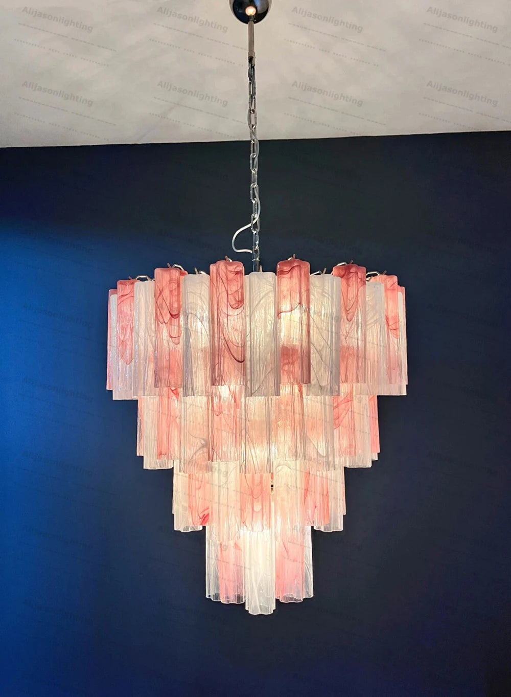 Elevate Your Living Room With Our Textured Pink White Glass 2026 Chandelier High-end Pendant Light Gold Chrome Dimming Function