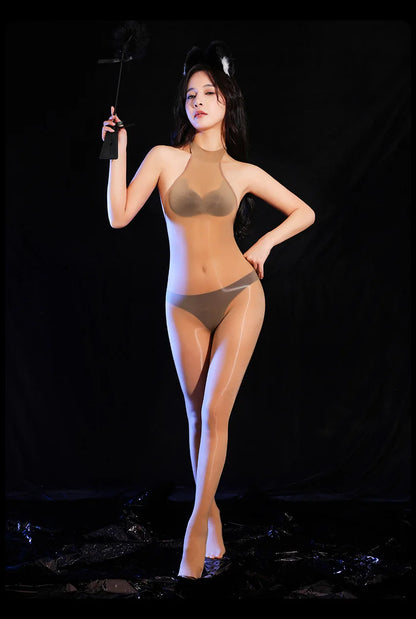 Sexy Cosplay Maid Tights Oil Glossy Elastic Bodysuit Rompers 5D Stain Oil Glossy Shiny Silky Tight  Jumpsuit Candy Color Leotard