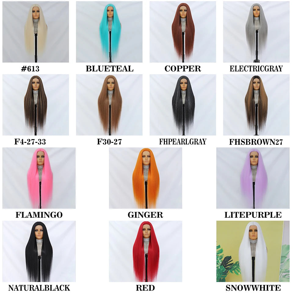 40 Inch Synthetic Lace Front Wigs For African Women T Part Lace High Temperature Fiber Straight Lace Wigs For Afro Female