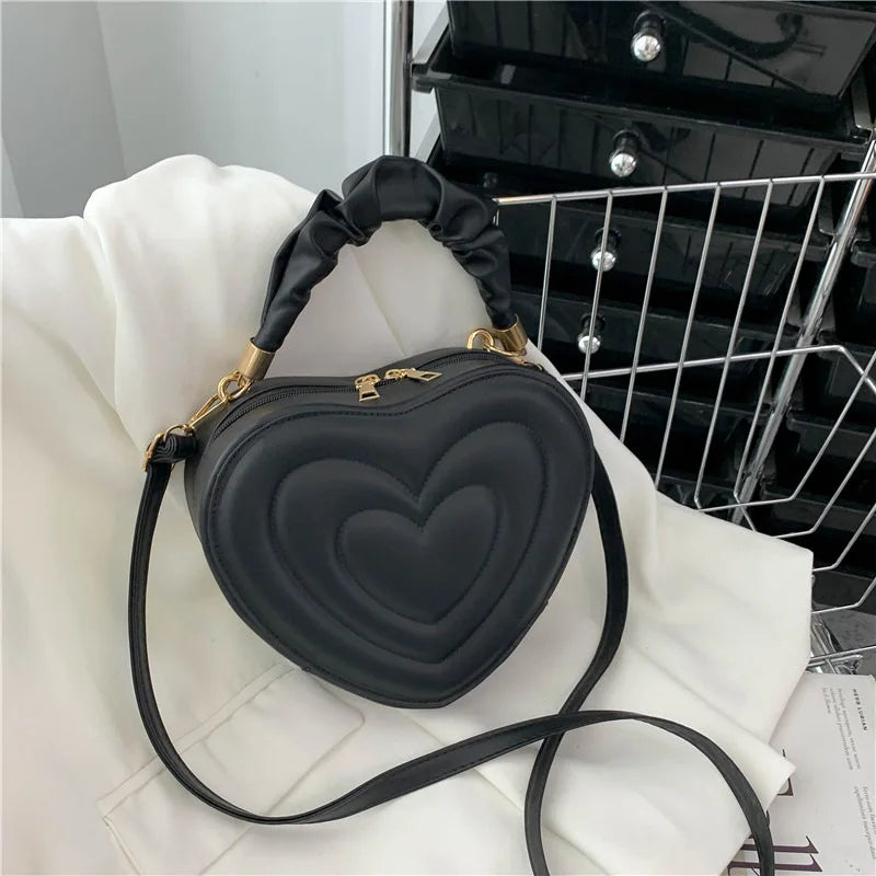 1Pcs Fashion Love Heart Shape Shoulder Bag Small Handbags Designer Crossbody Bags For Women Solid Pu Leather Top Handle Bag