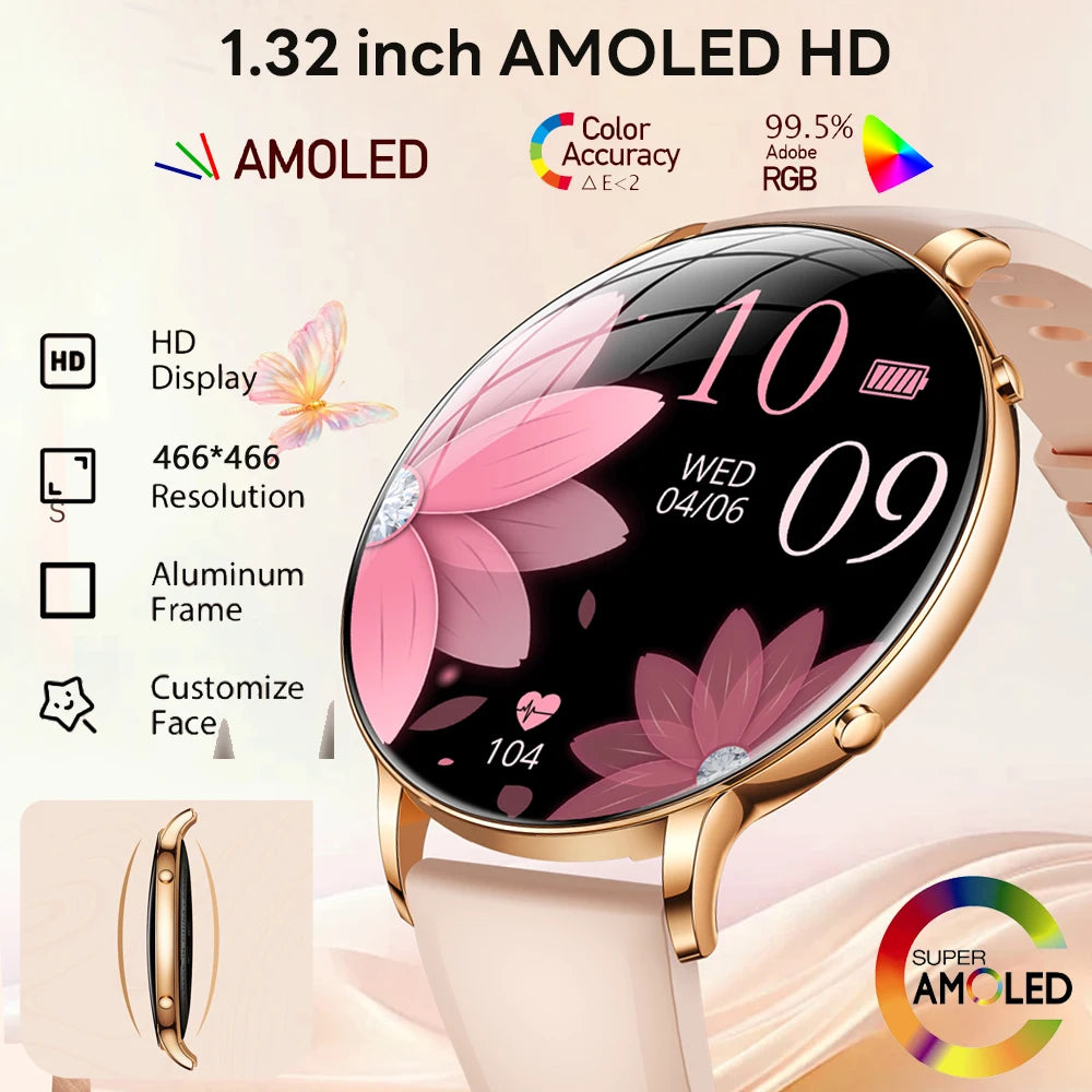 2026 Ultra-Thin Women Smart Watch AMOLED HD GPS Track Always-On Time Display LED Flashlight Bluetooth Call Waterproof Smartwatch