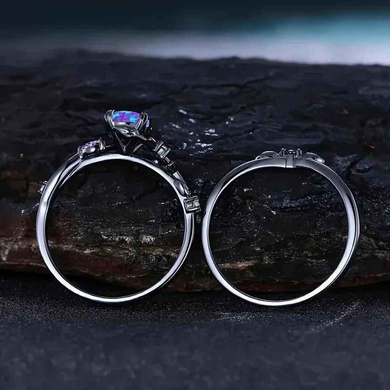 Elegant and Luxurious Synthetic Opal Vine Leaf Engagement Wedding Ring Wedding Jewelry Accessory Valentine's Day Gift