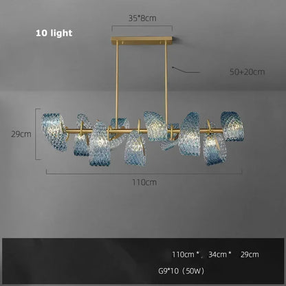Modern Blue Glass Led Pendant Lamp Copper Designer Hanging Chandeliers for Living Room Bar Bedroom Suspension lustre Lights