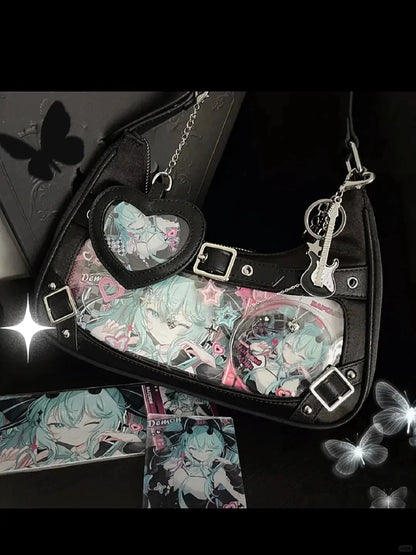 Inner Spicy girl small ITABAG ancient shoulder bag New trendy Y2k Japanese ita bag PU +Nylon cloth women's bags