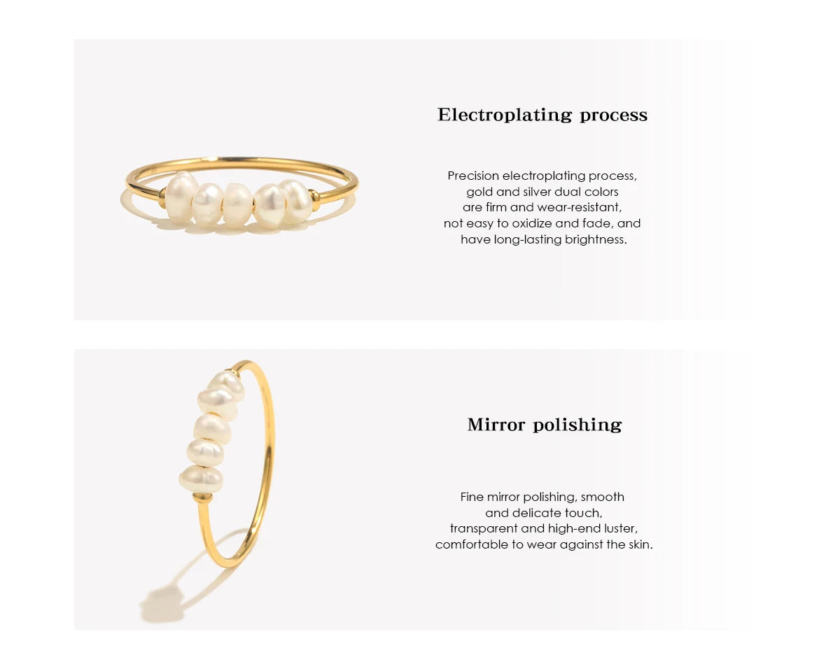 E.B.belle Gold Plated Stainless Steel Freshwater Pearls Rings For Women Accesorios Para Mujer Bagues Acier Inoxydables Femmes