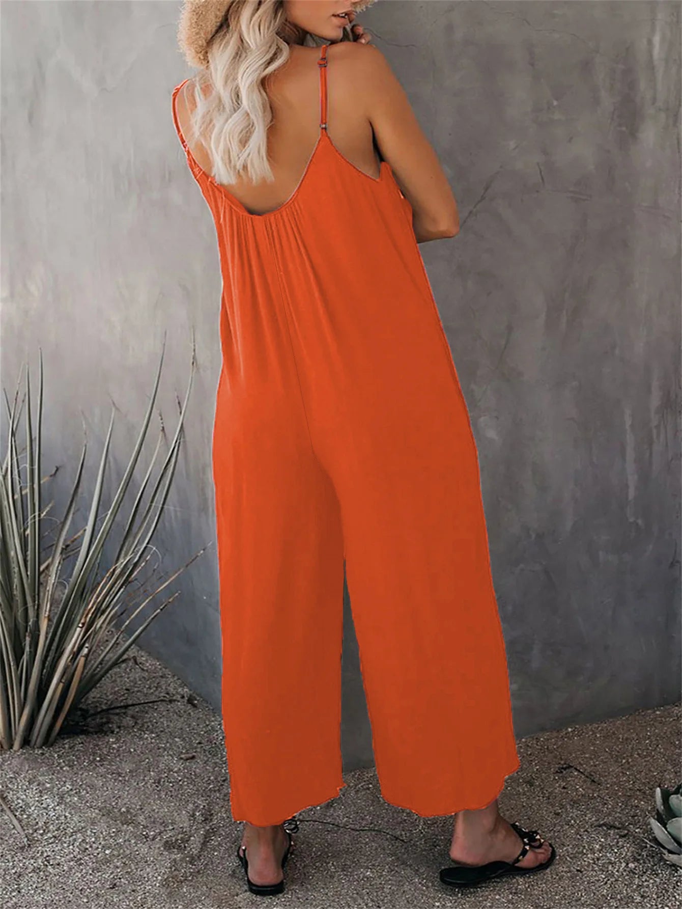 Strap jumpsuit for women's summer new cross-border solid color inserted bag casual jumpsuit